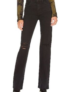 7 For All Mankind Black Flare Jeans with Distressing